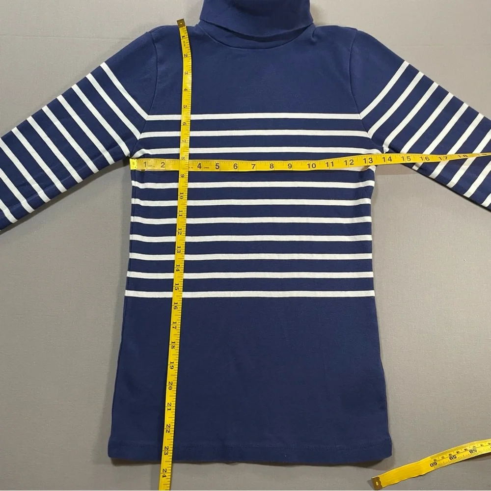 J Crew Perfect-Fit Turtleneck in Stripe, Long Sleeve Cotton Top - Womens Small